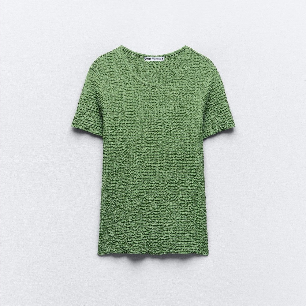 Zara Green Ribbed Short Sleeve T-Shirt